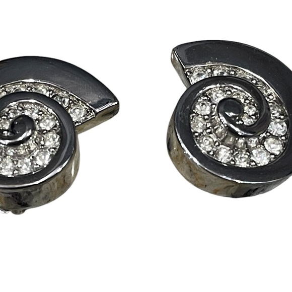 Givenchy- Stamped Vintage Swirl Silver Tone Clip On Earrings-Preowned - Picture 3 of 6